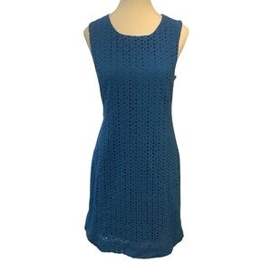 ALFRED SUNG BLUE EYELIT COTTON MIDI DRESS/ Size 12